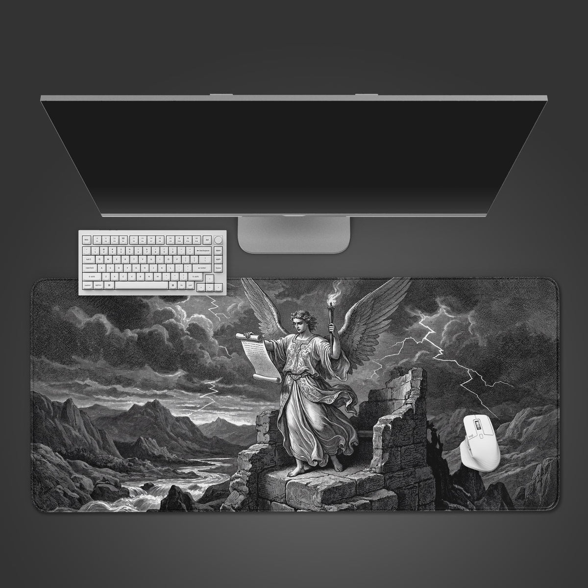 Storm Revelation Angel – Gaming Desk Mat, XL Vintage Engraving Mouse ...