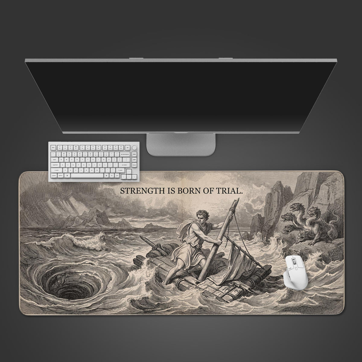 Strength is Born of Trial – Mythology Desk Mat, XL Vintage Mouse Pad ...