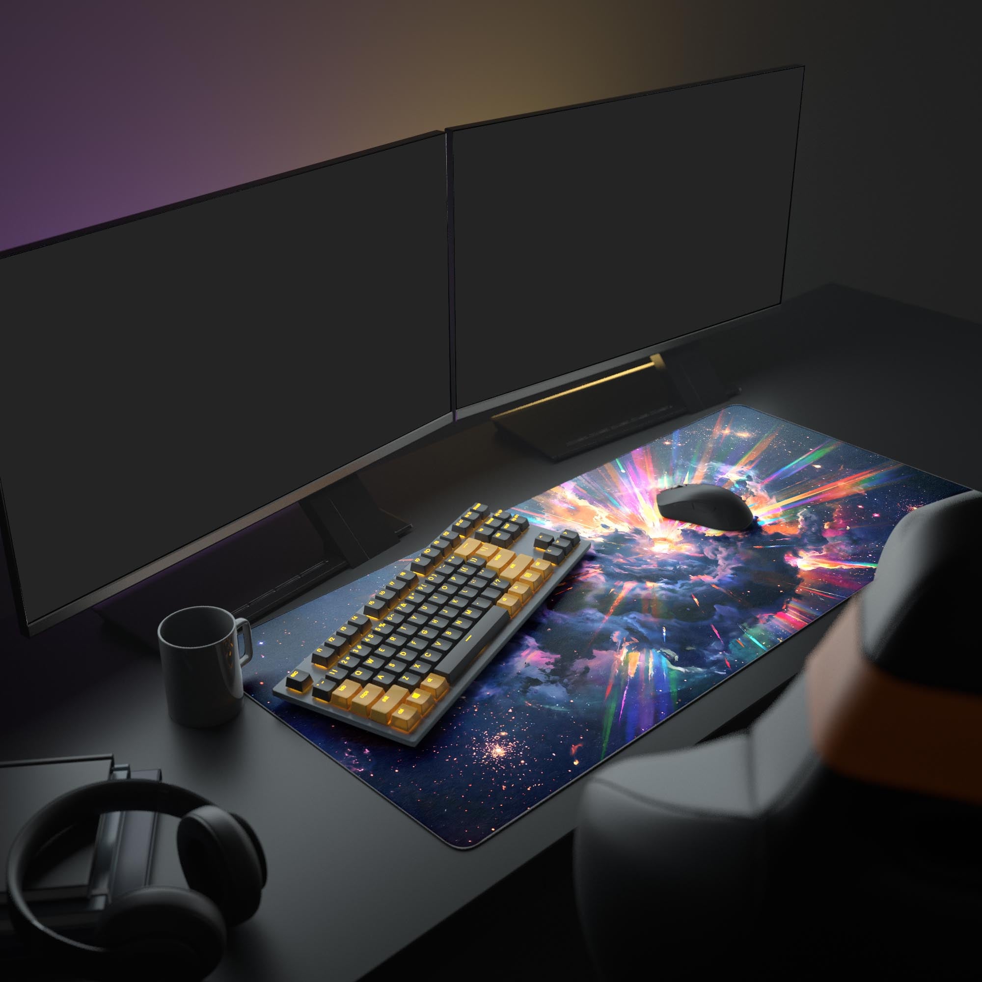 Close up of colorful cosmic nebula gaming mouse pad art