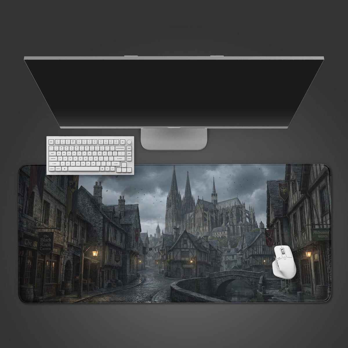 Castle Style Computer Pad Tavern Night – Dark Fantasy Gaming Desk Mat, XL Gothic Mouse Pad ...