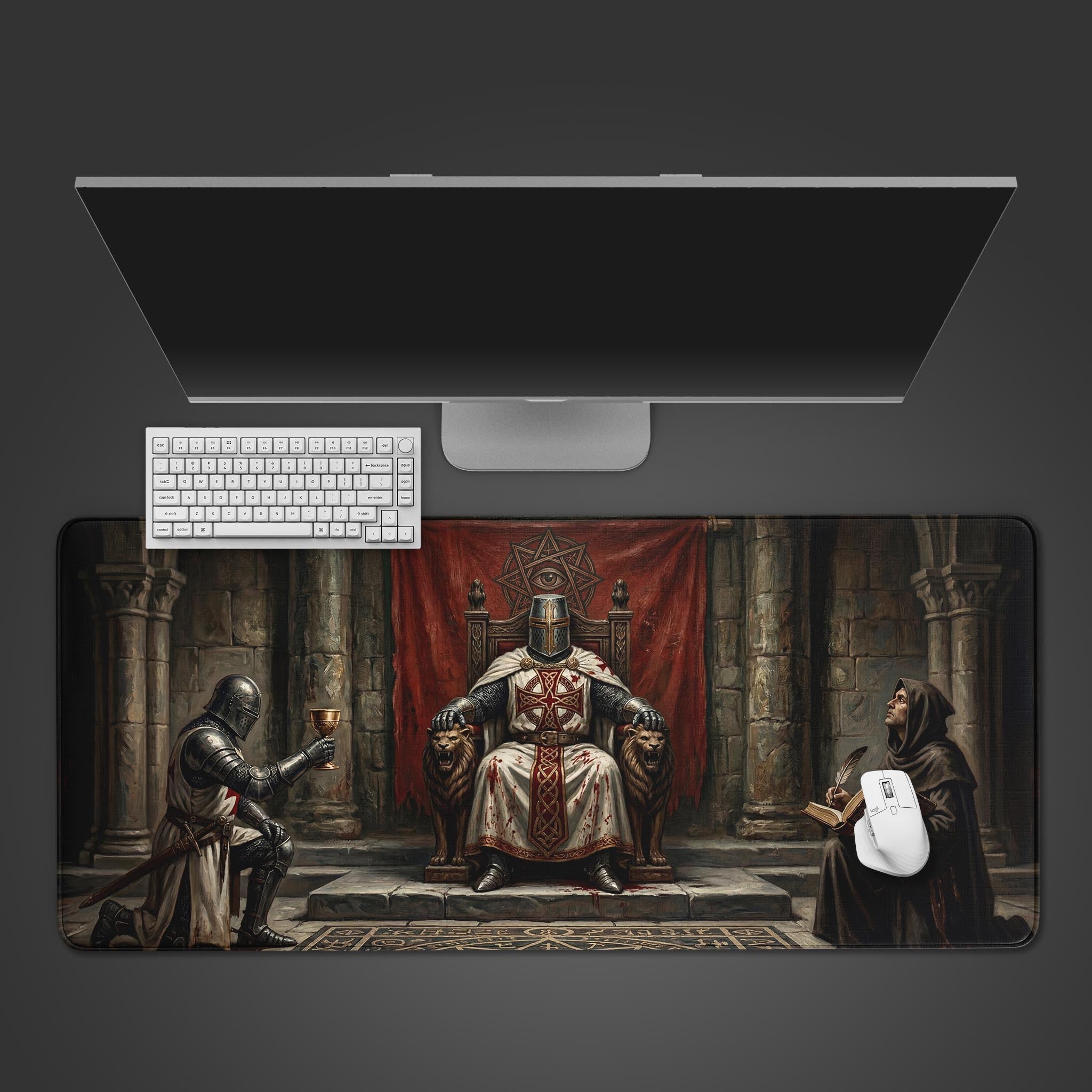 Templar Throne Desk Mat | Dark Fantasy Knight Mouse Pad – Epic