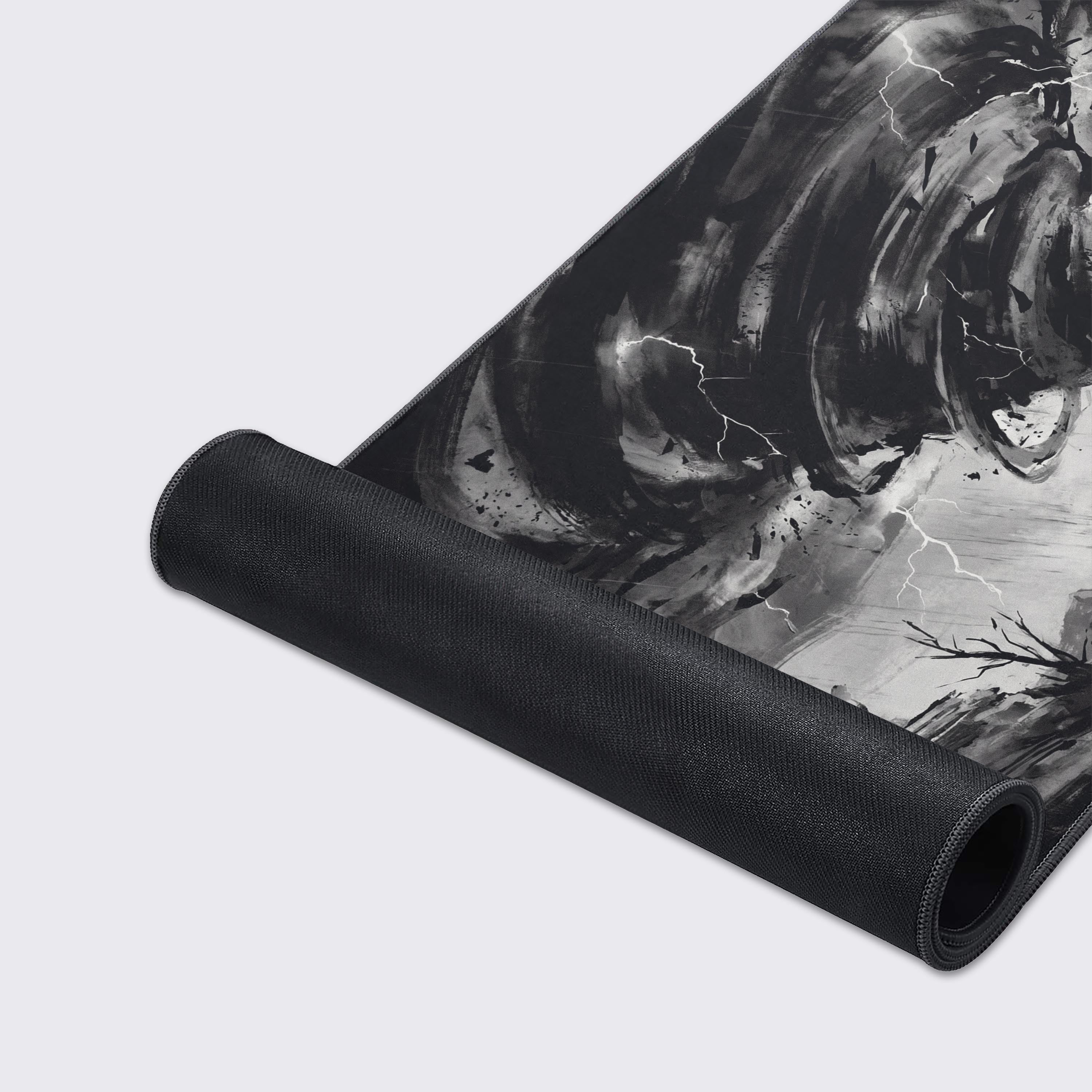 Product icons highlighting the desk mat's non-slip rubber base, waterproof design, and easy to clean features