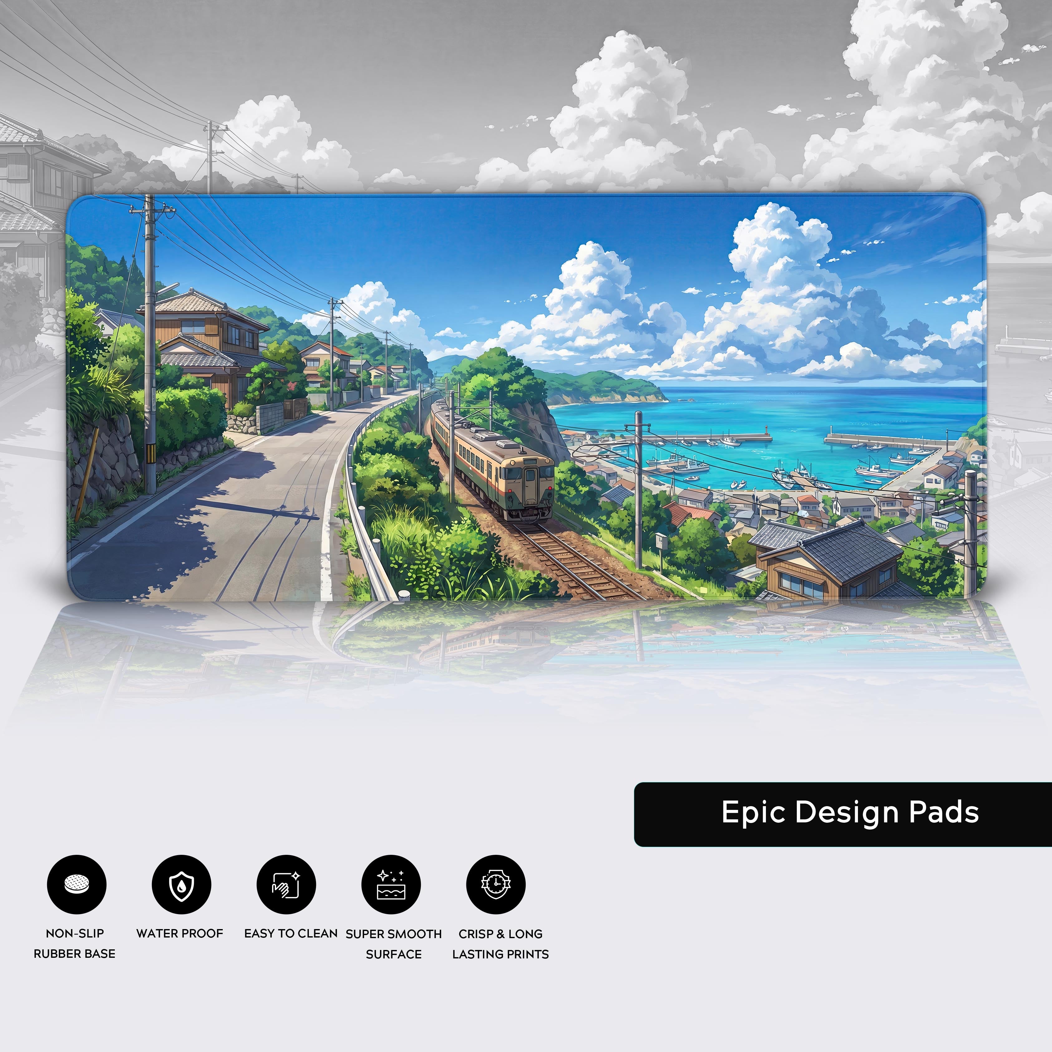 Non-slip rubber base and edge stitching details of the coastal anime desk pad