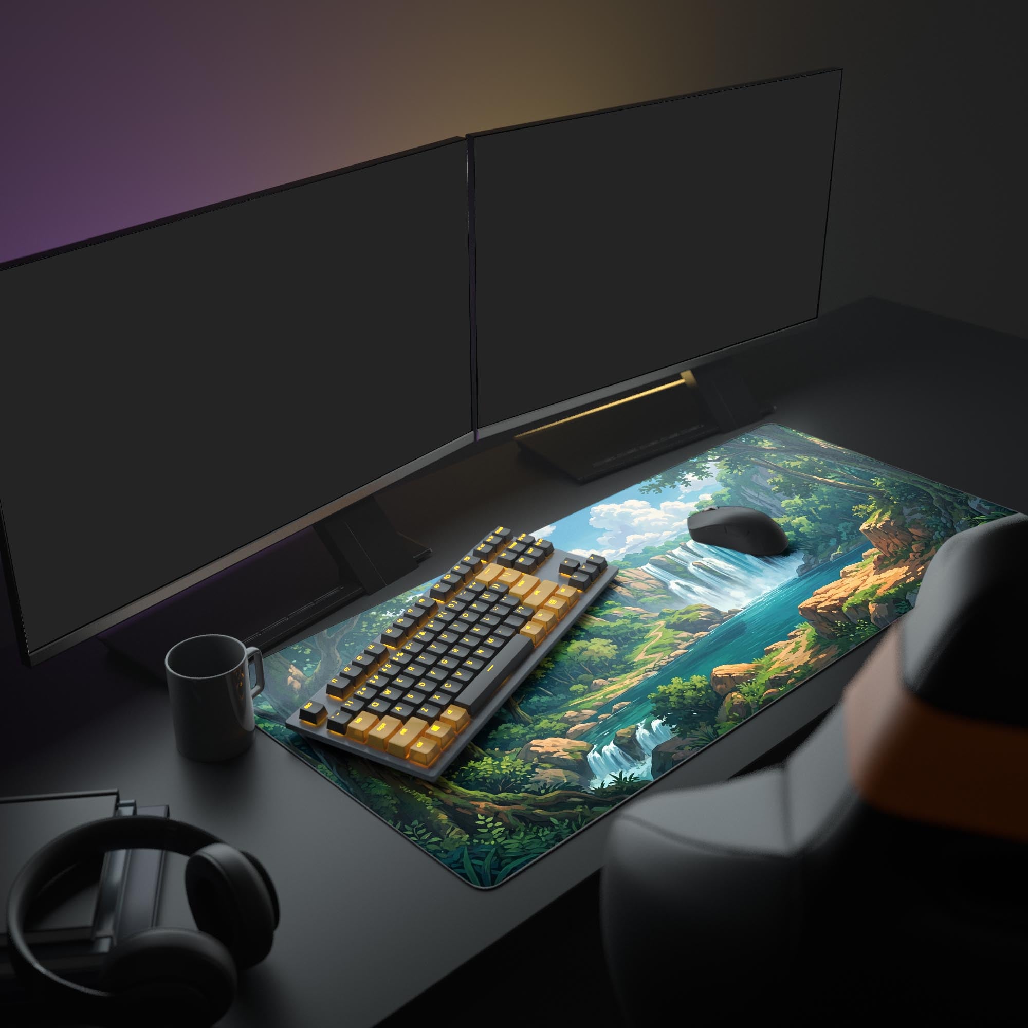 Vibrant scenery on a waterproof nature-themed extended gaming mouse pad