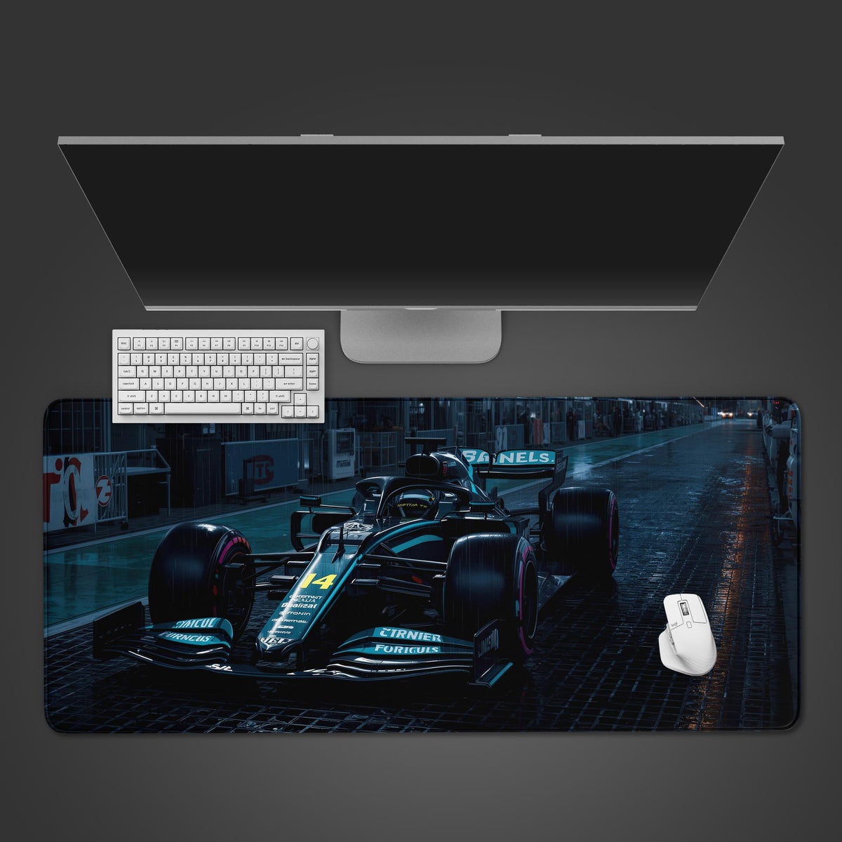 Racing Desk Mat – Wet Track Race Car Design, Large Extended Mouse Pad ...