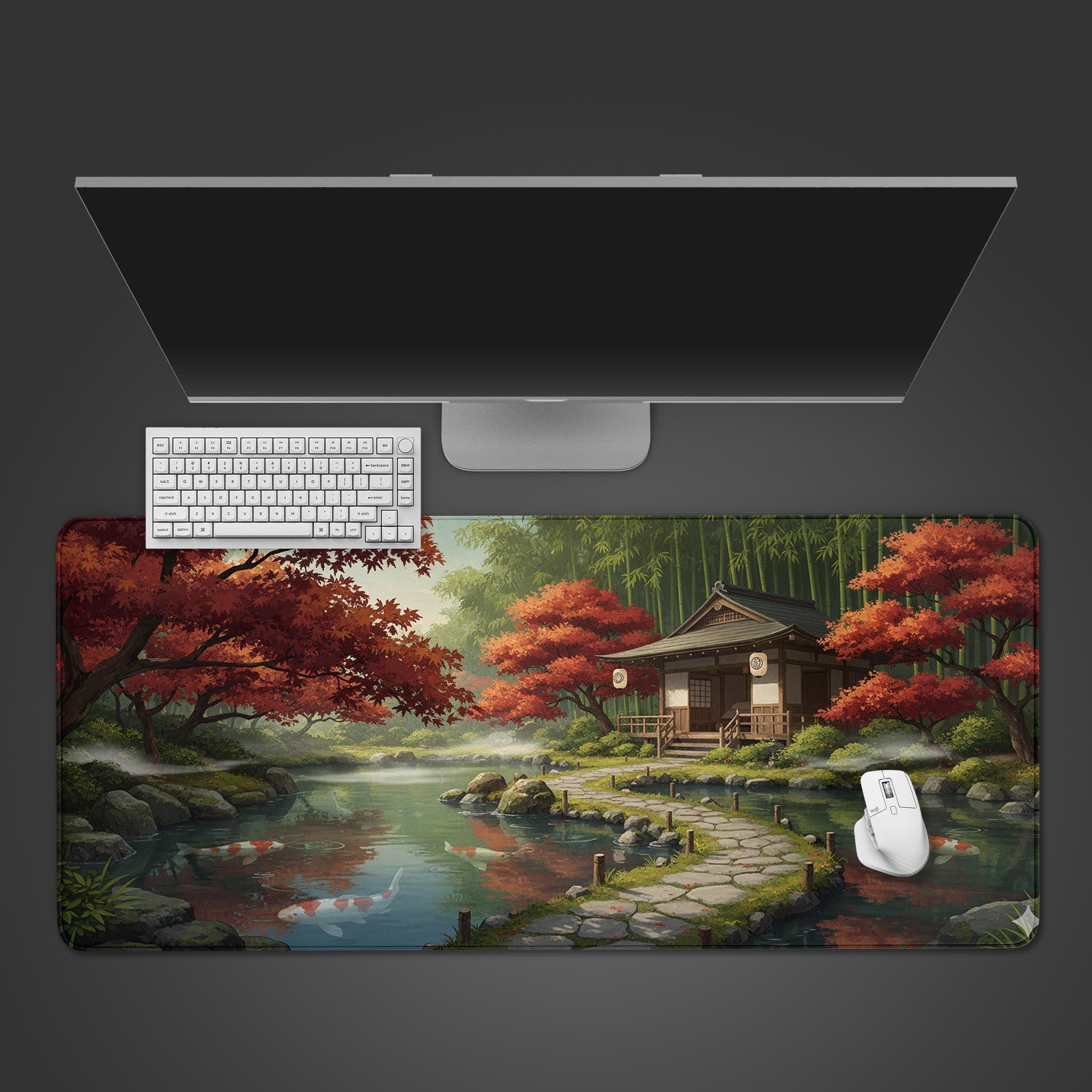 Japanese Desk Mat – Zen Sanctuary Koi Pond, Large Aesthetic Mouse