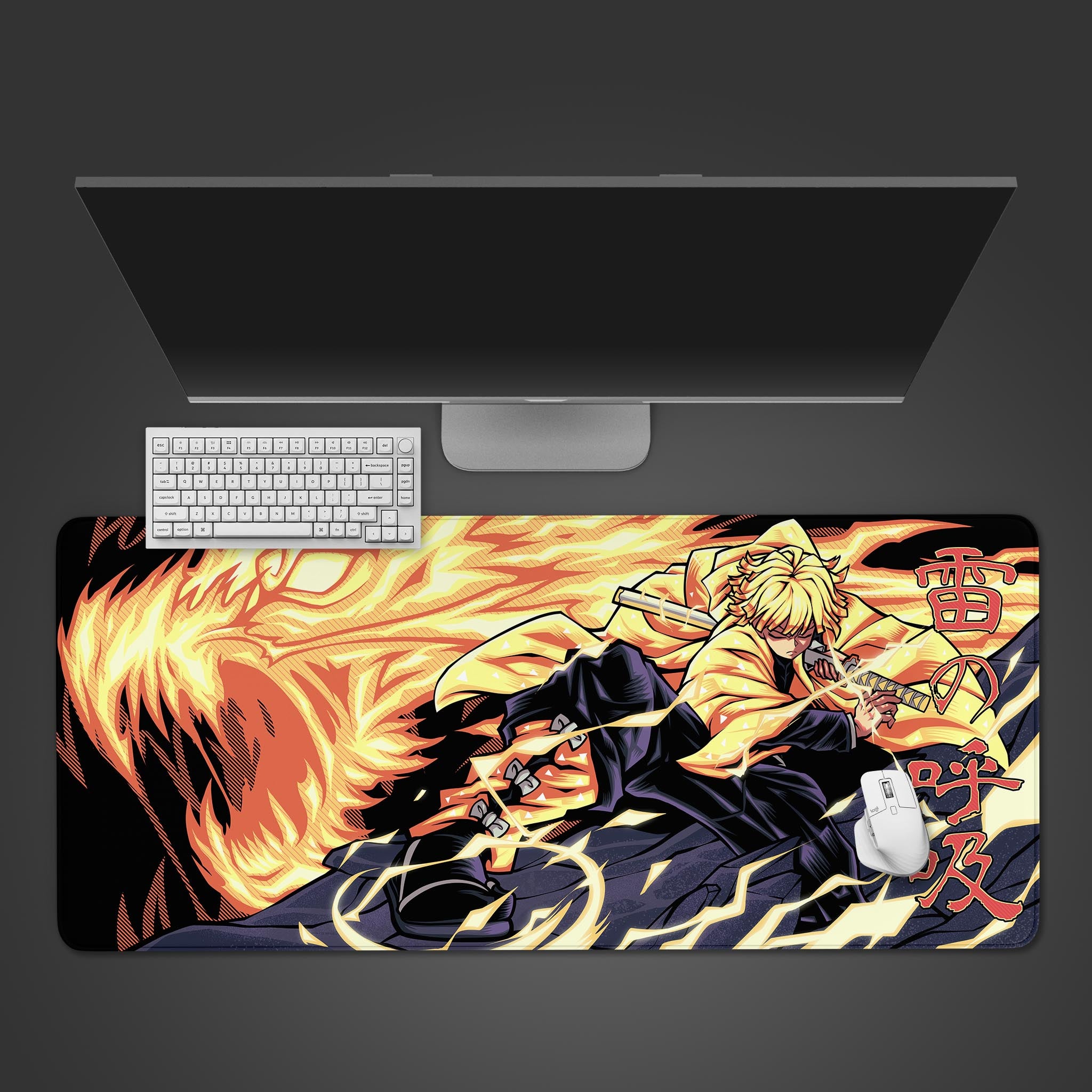 zenisu large gaming mouse pad, zenitsu desk mat, demon slayer deskpad, best demon slayer mousepad