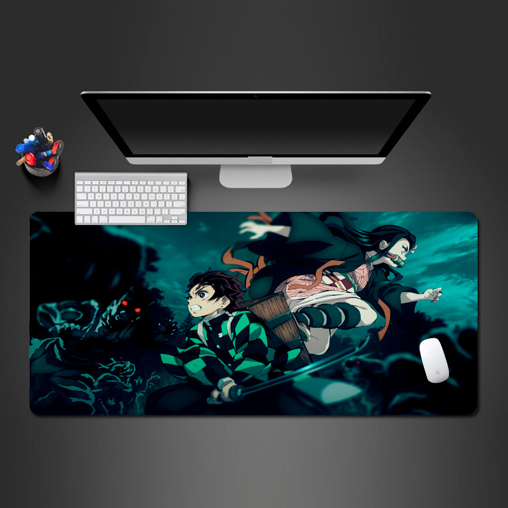 hot japanese tanjiro anime desk mat, high quality anime desk mat, nezuko anime desk mat, nezuko design desk pad