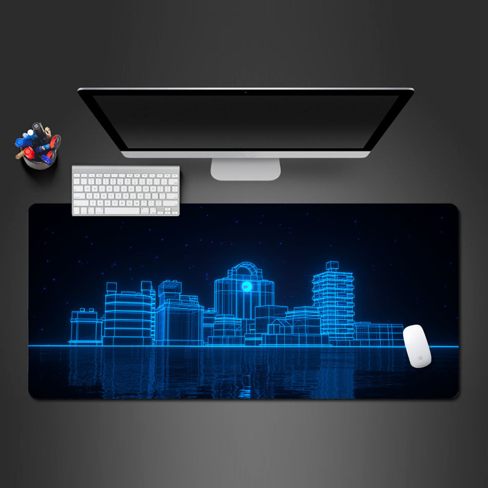 Blue Neon City Office Pad, Japanese Mousepad, Japanese Desk mat, XXL Desk Mat, Mouse pad, Extended Mousepad, Anime Mouse Pad, Custom Design Mousepad  Water resistant, Non Spill, Water Proof, Clean, Organize Workspace, 