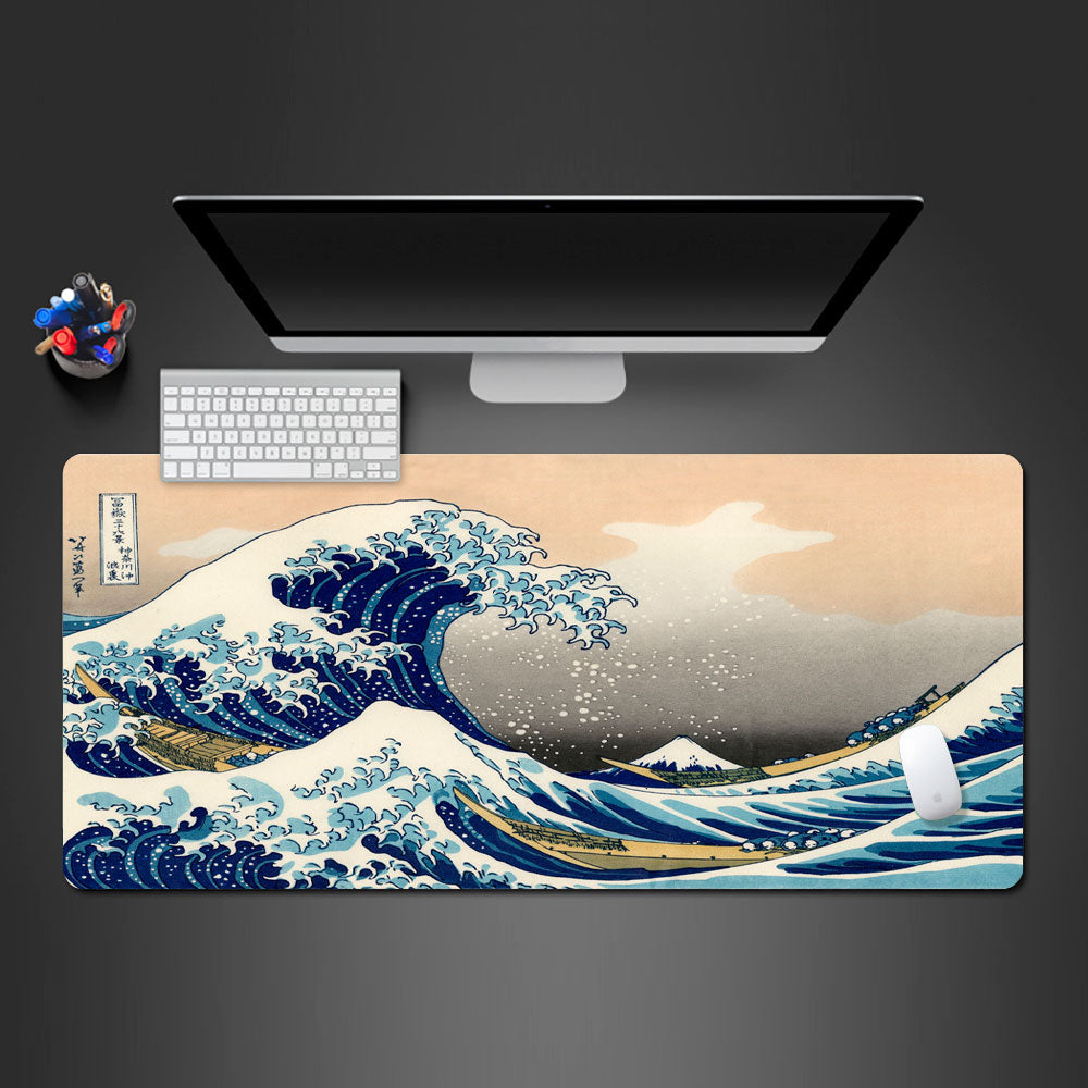 Great wave japanese design mouse pad, great wave desk mat, japanese artwork design large mouse pad, japanese desk pad, best great wave mouse pad