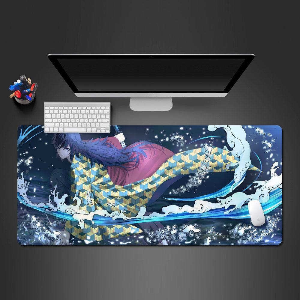 Giyu anime large mouse pad, demon slayer giyu desk mat, large desk mat with demon slayer design, best anime large gaming desk mat, cool giyu design mouse pad