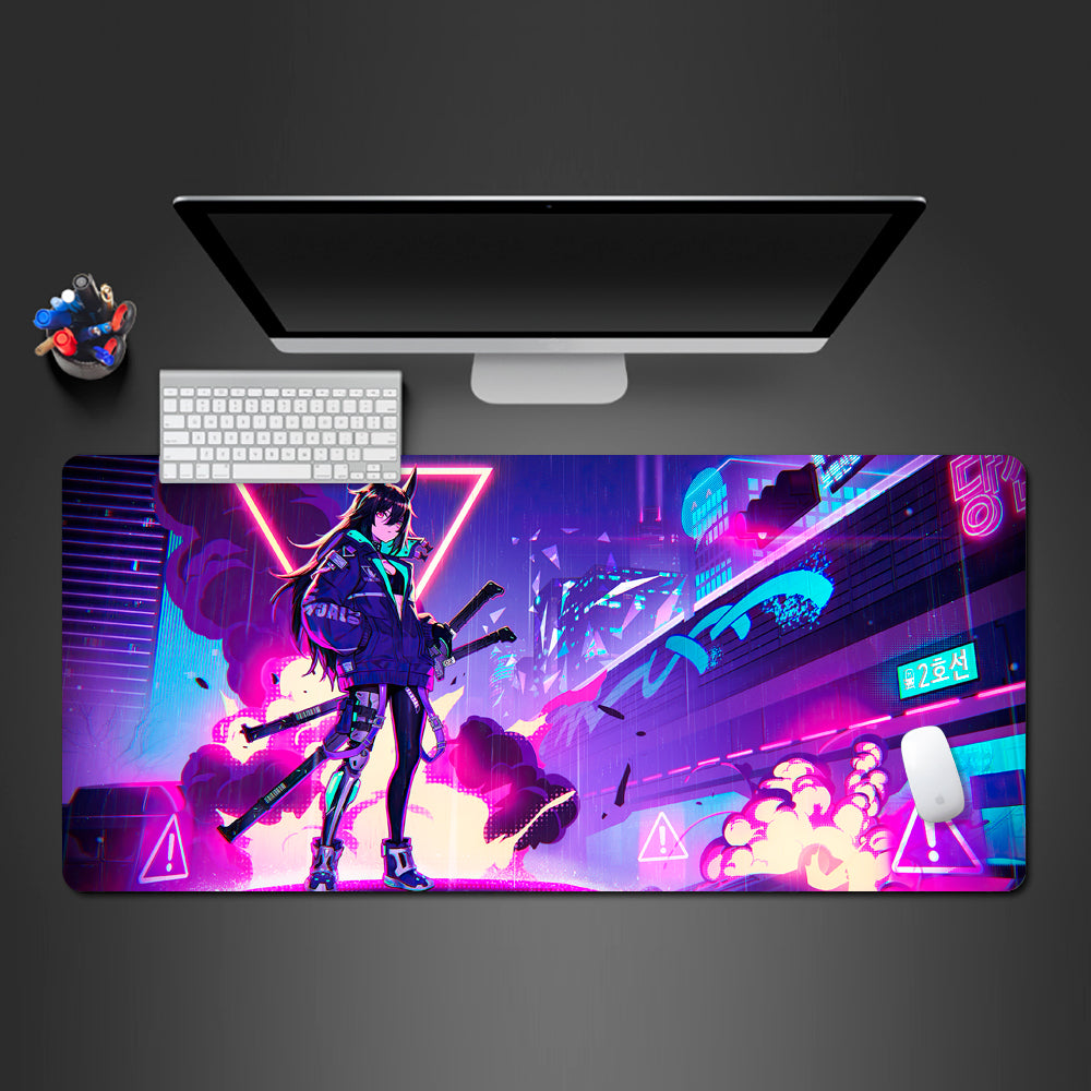 katana girl anime gaming desk mat, cute anime girl gaming desk mat, cool desk mat for pc gaming setup, premium anime mousepad