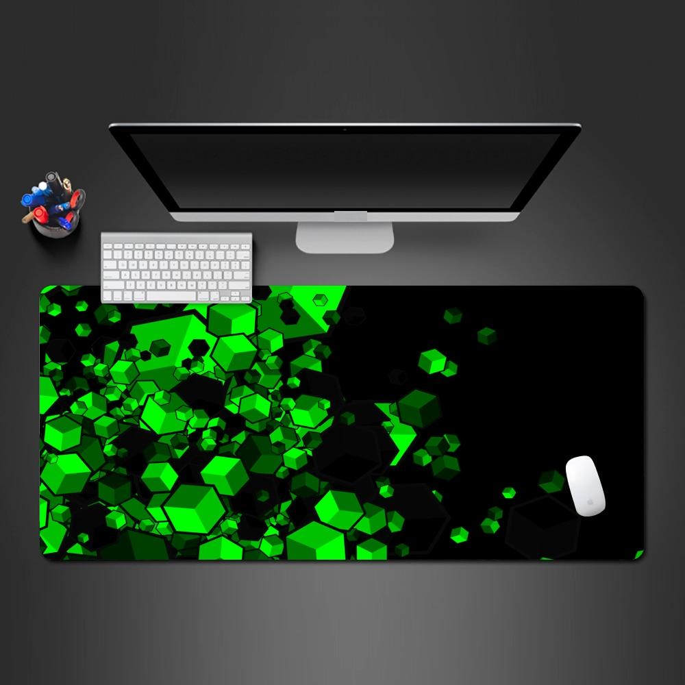 green cube abstract gaming desk mat, abstract design desk mat, green abstract large mouse pad, abstract desk mat
