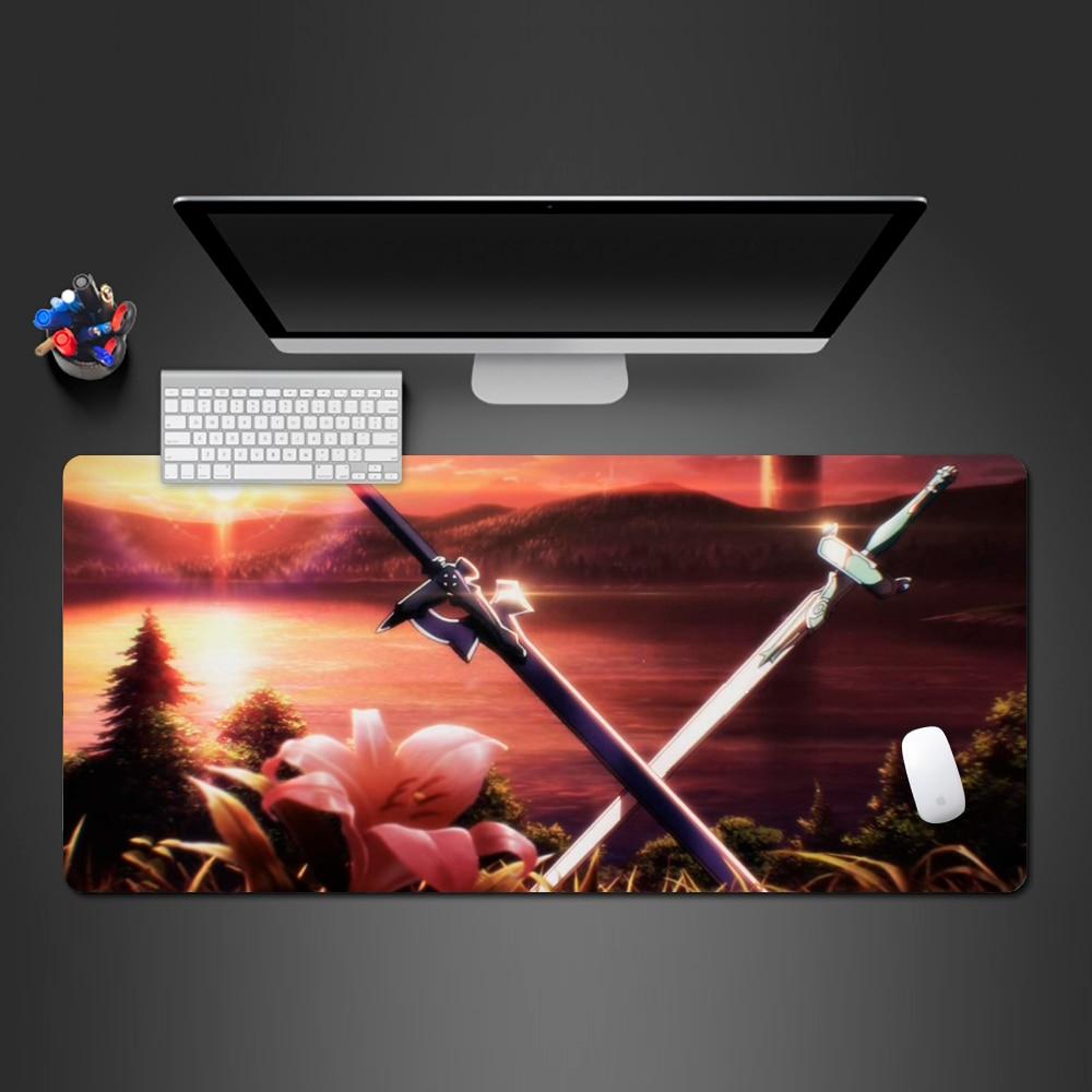 dual swords desk mat, swords art online large gaming mouse pad, sword art desk mat, sword art large desk pad