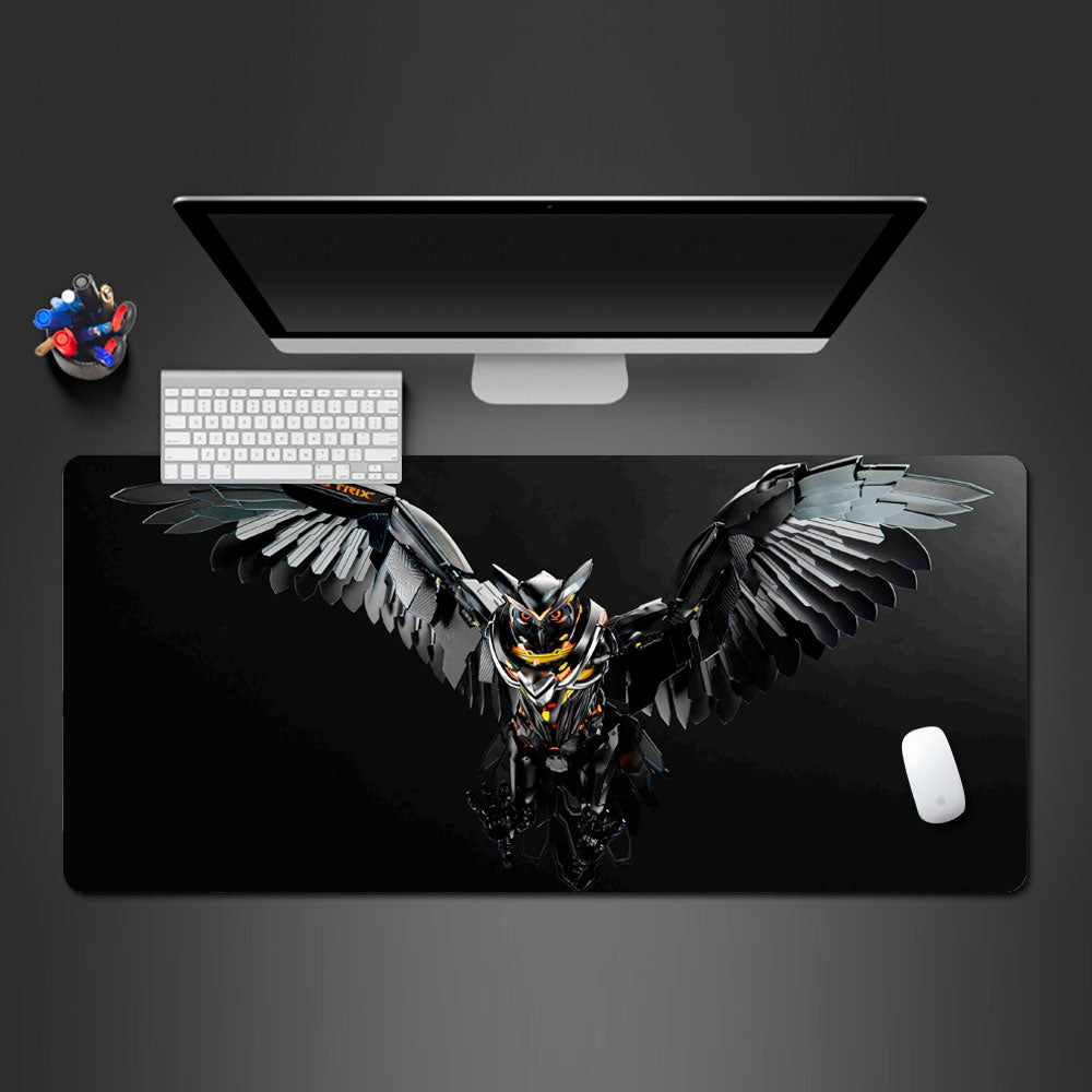 black owl gaming desk mat, owl desk mat, owl large mouse pad, owl design keyboard and mouse mat, mechanic owl design large desk mat