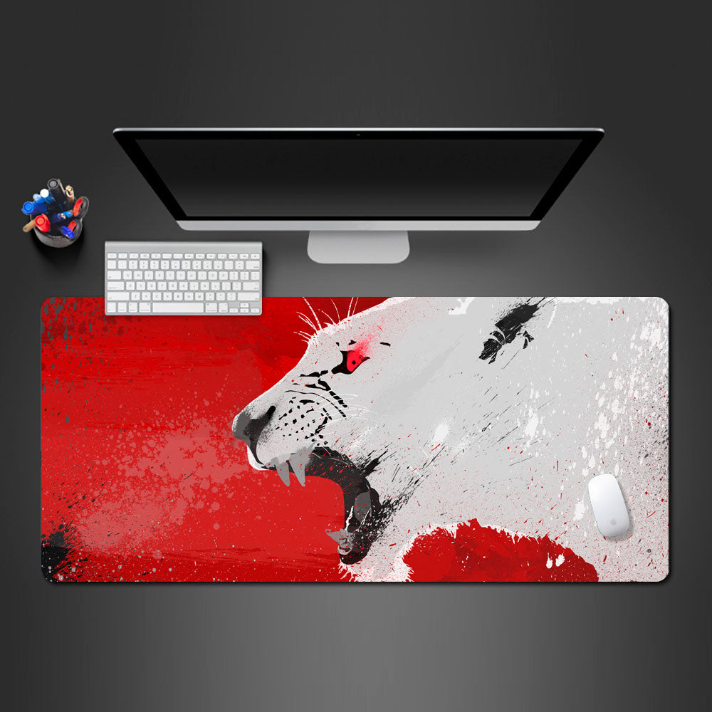 angry lion desk mat, cool design desk mat, red theme gaming design desk mat, best abstract lion large mouse pad