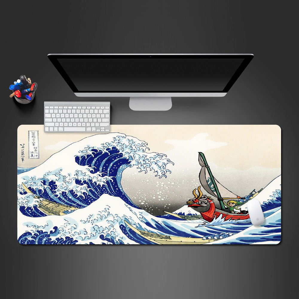 zelda great wave desk mat, zelda design desk pad, zelda gaming large mouse pad, zelda desk pad